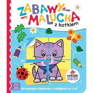 Aksjomat Książeczka edukacyjna Aksjomat Zabawy malucha z kotkiem. Aktywizująca książeczka z naklejkami puzzlami