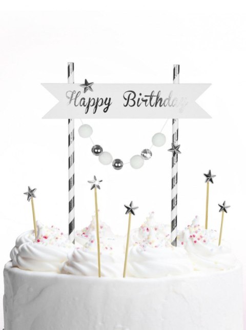 Arpex Dekoracja na tort Arpex Happy Birthday - pomponiki srebrne (KK0126SRE-7690) Arpex Dekoracja na tort Arpex Happy Birthday - pomponiki srebrne (KK0126SRE-7690)